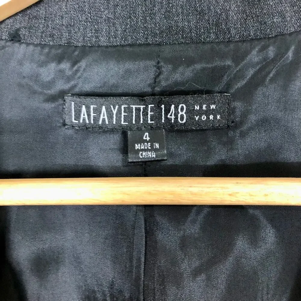 Lafayette 148 Dark Gray Single Button Wool Blazer Size 4